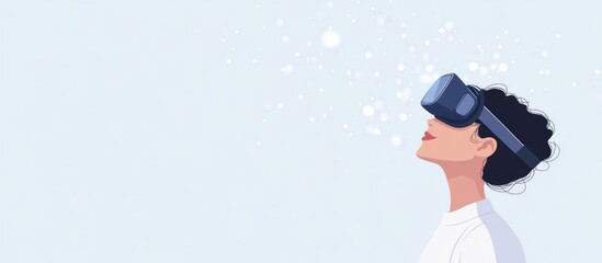 Poster - Machine Learning and Virtual Reality Concept with Woman Using VR Headset and Empty Space for Text