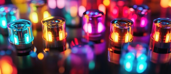 Poster - colorful illuminated led diodes in motion creating a vibrant and dynamic visual effect on a reflecti
