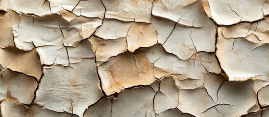 Poster - Damaged and cracked plaster wall texture showcasing weathered surfaces and peeling layers for use in design and architectural projects