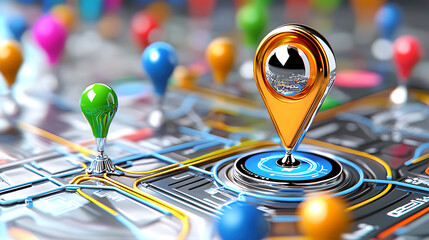 Poster - Navigating your journey interactive map markers urban cityscape digital display tech environment aerial view location discovery