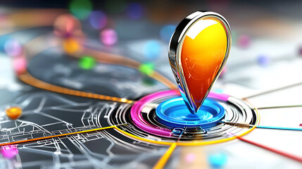 Poster - Mapping innovation location pin concept digital landscape graphic design creative environment aerial view modern technology