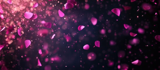Poster - magical pink confetti with bokeh effect on dark background ideal for celebratory designs and invitat
