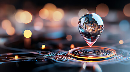 Poster - Droplet reflecting cityscape urban environment digital art abstract viewpoint modern concept