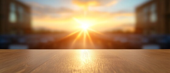 Aufkleber - Scandinavian Light Sunlit Wooden Surface in Modern Interior - Architectural Visualization and Premium Office Space Promotion