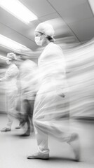 Poster - Motion Blur Emergency Room Dynamics Medical Team in High-Speed Action - Nylon Scrubs and Stainless Steel Environment for Healthcare Efficiency and Training Enhancement
