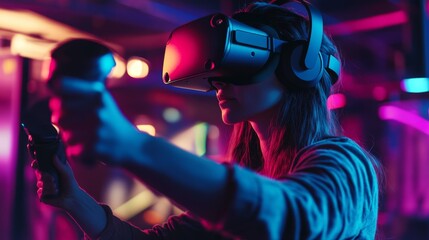 Poster - Experience the future virtual reality headset showcase tech hub interactive demo immersive space user-centric cutting-edge technology