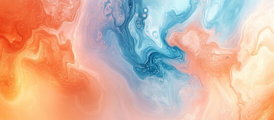 Poster - Abstract fluid art in vibrant shades of orange blue and pink perfect for backgrounds or wallpapers with ample space for text inclusion