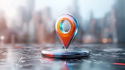 Poster - Dynamic location pointer urban cityscape digital illustration modern environment aerial view mapping technology concept