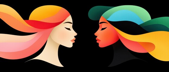 Poster - Artistic expression of two women abstract design digital artwork contemporary side view emotion and identity