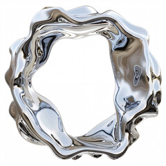 3D Render of a Fluid Chrome Ring on White Background