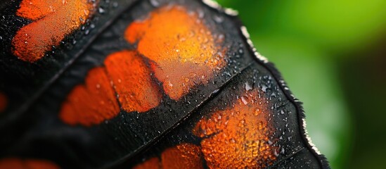 Wall Mural - detailed close-up of a monarch butterfly wing showcasing vibrant orange patterns and intricate textu