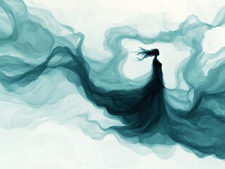 Poster - Ethereal flowing ghostly figure abstract art digital painting dreamlike atmosphere side view mystical concept