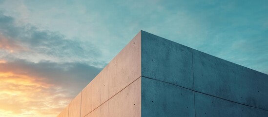 Poster - Illuminated katun concrete panel texture against a textured sky background showcasing modern architecture with negative space for text insertion