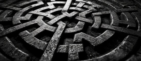 Aufkleber - Intricate labyrinth design in monochrome showcasing complex pathways and shadows for artistic and conceptual visuals.