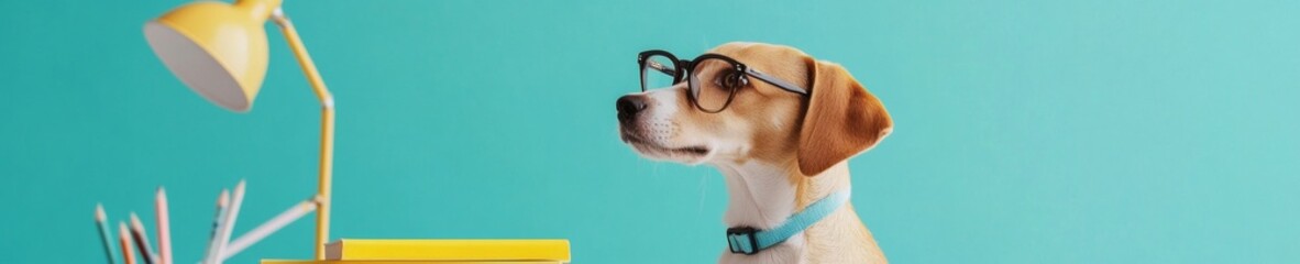 Poster - Contemporary Workspace with Beagle Stylish Home Office Aesthetic - Modern Pet-Inspired Productivity and Remote Work Setup on Smooth Desktop Surface