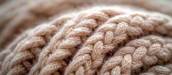 Poster - Macro close-up of soft pastel crocheted woolen texture showcasing intricate patterns and natural fibers in a cozy, warm aesthetic.