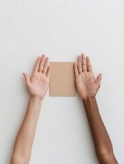 Poster - Inclusive Team Synergy Visual Diverse Hand Pair with Minimalistic Cardboard Texture in a Contemporary Workspace - Business Strategy Visualization and Collaborative Innovation Content