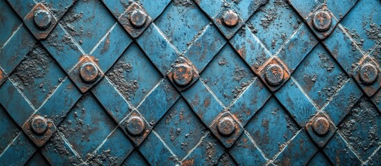 Poster - Rusty metal texture with an abstract pattern featuring blue tones and a grunge effect suitable for industrial and artistic backgrounds.