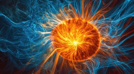 Poster - Dynamic Magnetic Field Visualization with Colorful Energetic Patterns and Solar-Like Effects in a Fiery and Electric Aesthetic Background