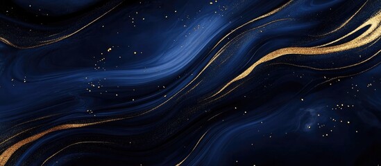 Poster - Elegant Blue and Gold Fluid Marble Texture with Space for Personalized Text or Graphics