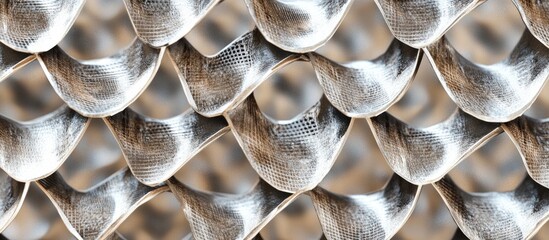 Poster - Metallic mesh pattern featuring intertwined elements with a reflective surface ideal for industrial design and architectural backgrounds.