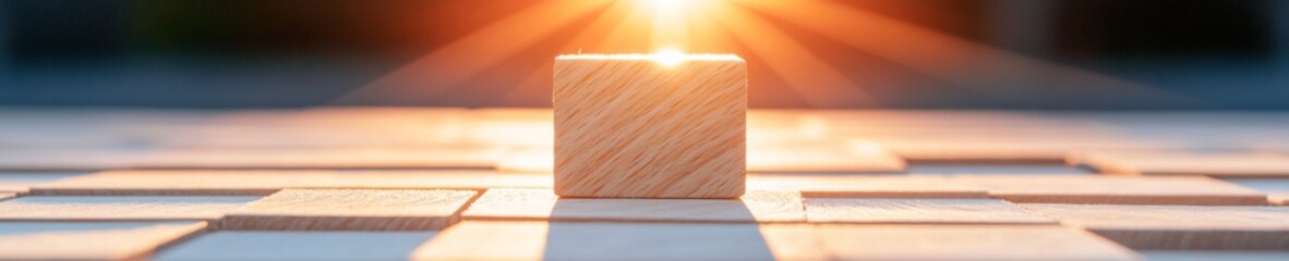 Poster - Strategic Business Visualization Wooden Block Gradient with Sunlit Highlight for Risk Management and Decision-Making in Modern Corporate Strategy