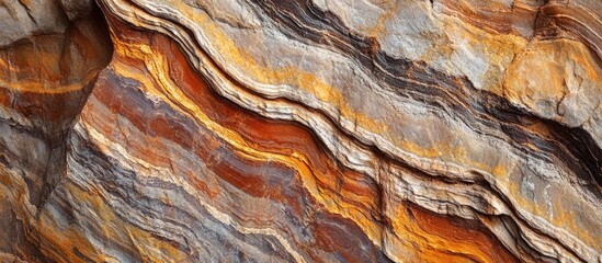 Poster - Vibrant macro texture of layered colorful sedimentary rocks ideal for natural backgrounds and design elements.