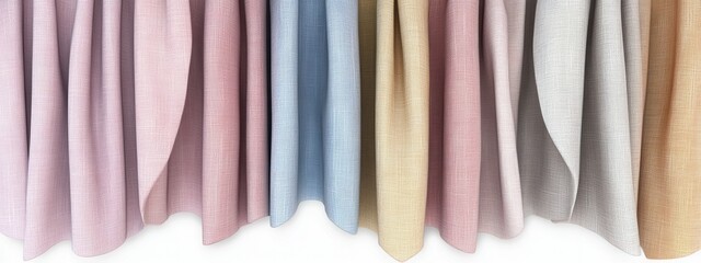 Poster - Soft pastel folded curtains, elegantly arranged, transparent background, ideal for design projects or digital presentations