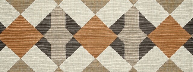 Poster - Symmetrical checkerboard flat rug design in neutral tones, features a transparent background for versatile use.