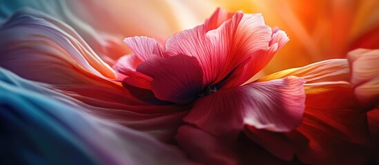 Poster - vibrant macro flower with soft fabric background showcasing delicate petal textures and rich colors 