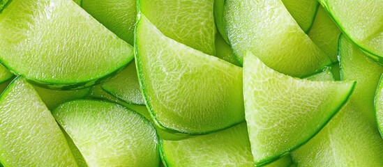 Poster - Green melon peel slices arranged in a vibrant, textured background, showcasing their fresh and juicy appearance ideal for summer themes.
