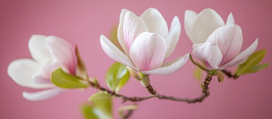 Poster - Magnolia flowers in soft focus against a pink backdrop providing ample space for text and design elements.