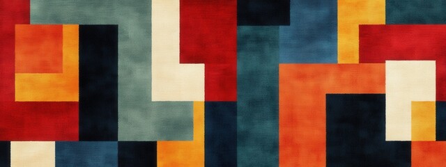 Poster - Geometric Overlap Rug Design, Contemporary flat design featuring interlocking rectangles, ideal for modern interior decor, transparent background