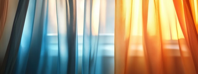 Poster - Layered Curtain Set Mockup, showcasing elegant gradient textures on a transparent background, perfect for interior design presentations