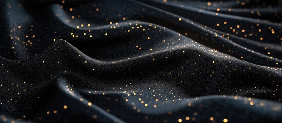 Poster - Elegant black glamour fabric background adorned with sparkling golden highlights ideal for luxury-themed designs and events