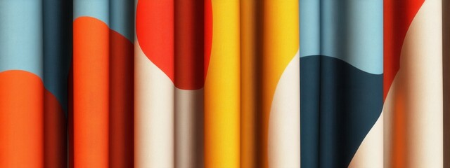 Poster - Bold Geometric Curtains in Contrasting Colors, Vibrant patterns, Transparent background, Ideal for modern decor, Enhances interior aesthetics