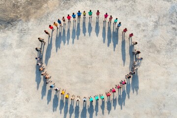 Aufkleber - Inclusive Community Healing Aerial View of Diverse Circle Formation with Notebooks and Water Bottles - Social Services in Casual Settings for Holistic Support Initiatives
