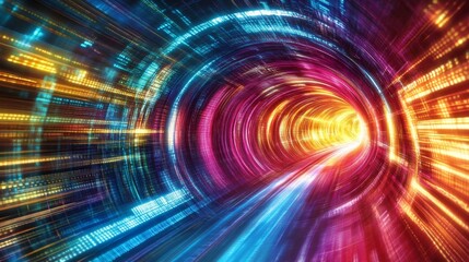 Poster - Merging neoncolored data streams into a digital realm virtual space visual art cyber environment abstract perspective data fusion