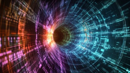 Poster - Merging neoncolored data streams in a digital landscape visual art virtual space abstract concept