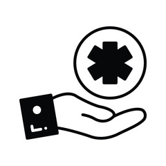 Sticker - Icon of a hand offering a medical cross symbolizing healthcare support.