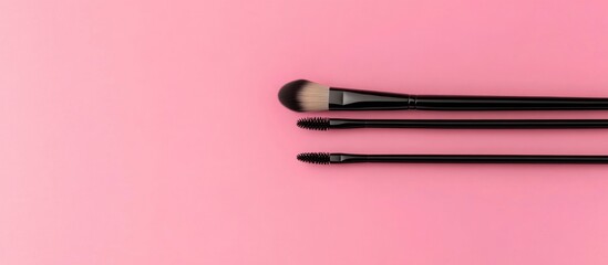 Poster - Makeup Brushes on a Soft Pink Background with Space for Text and Branding in Fashion and Beauty Ads