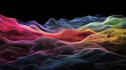 Poster - Weaving neoncolored data threads digital landscape visual art virtual environment abstract concept
