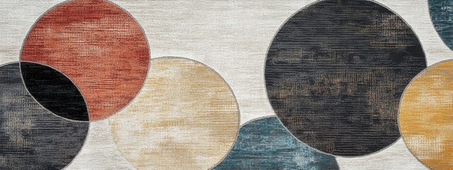 Poster - Modern circular abstract rug design, contrasting tones, seamless pattern, versatile for various decor styles, transparent background.