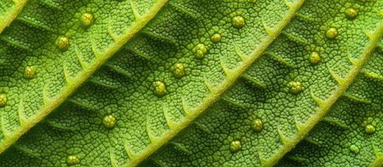 Poster - Detailed close-up of macro green fern texture showcasing intricate leaf patterns and vibrant colors with ample space for text insertion