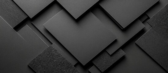 Poster - Luxury black paper texture layered background with abstract shapes for design, craft, and visual applications in a minimalist style.