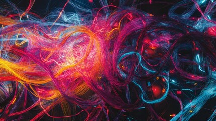 Poster - Neonlit data strands merging into a digital horizon virtual space digital art cyber environment futuristic viewpoint data visualization