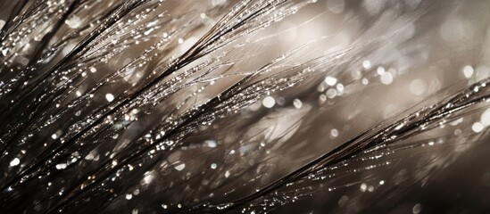Poster - Macro Photography of Morning Dew on Grass Blades with Soft Focus and Copy Space for Nature or Freshness Themes