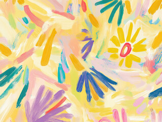 Aufkleber - vibrant abstract painting with colorful brush strokes and floral patterns in pastel shades, creating lively and cheerful atmosphere