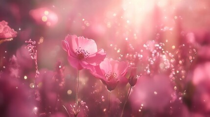 Poster - Captivating dreamy event enchanted garden visual art ethereal ambiance whimsical perspective shimmering pink bokeh lights