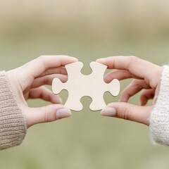 Leinwandbilder - Modern Minimalism Close-Up of Puzzle Piece Connection in Cozy Knitwear Setting - Team Dynamics and Community Building for Business Collaboration Visuals